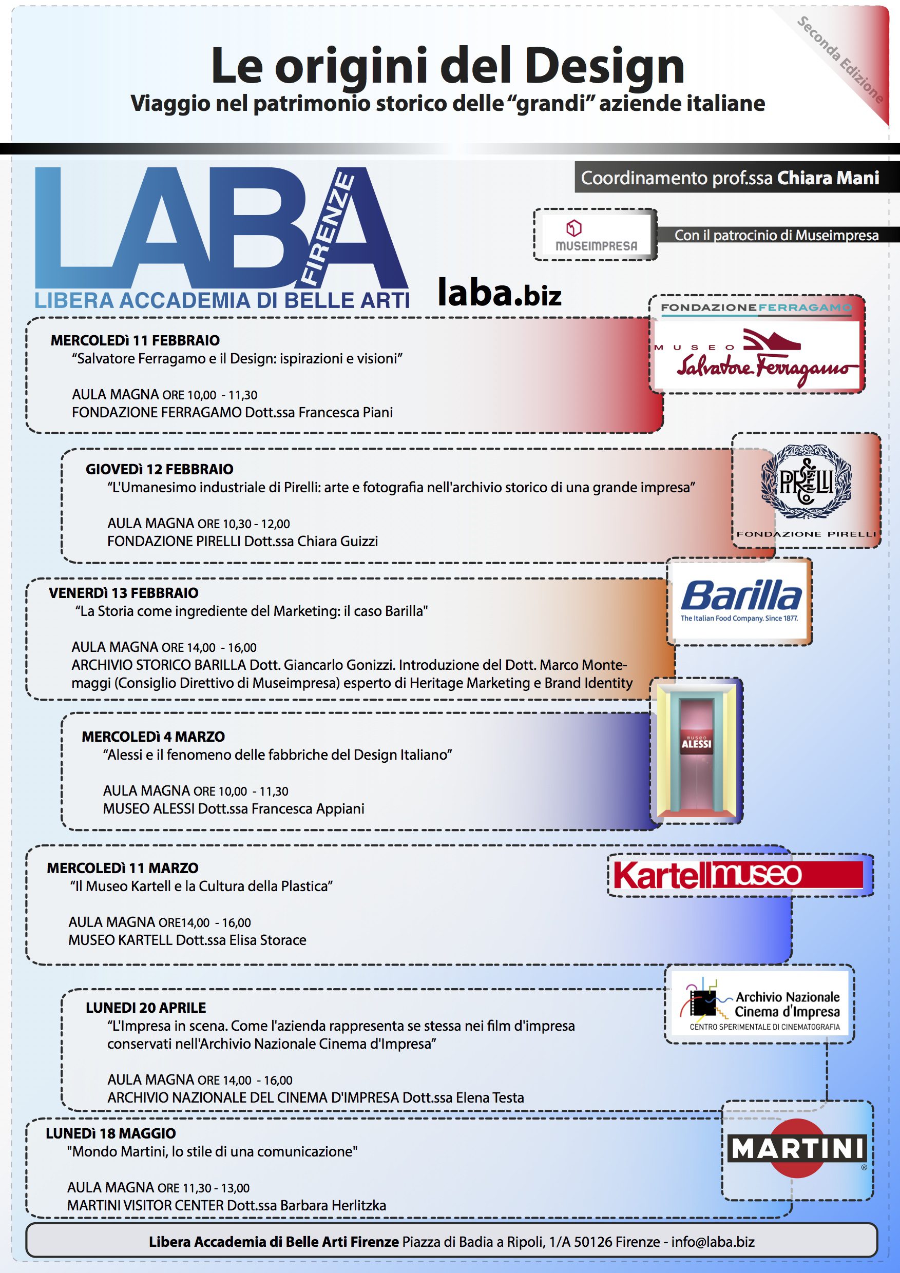 Calendario seminiario “Le Origini del Design”
